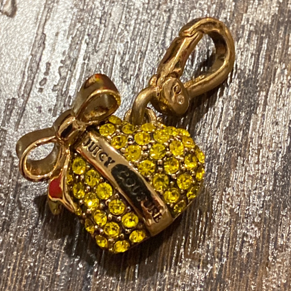 Juicy Couture YELLOW PAVE BANNER PUFF HEART CHARM SWAROVSKI CRYSTALS - Picture 14 of 16
